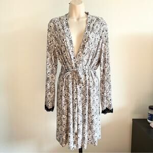 Studio Donatello Robe‎ Size S/M Floral Baroque Pattern White Blue
